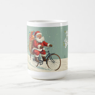 Café Caneca de Natal do Papai Noel de Bicicleta