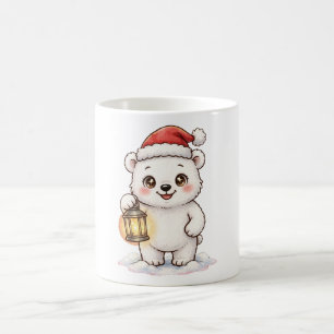 Café Caneca de Natal do Urso Polar Fofo Lanterna do Pap
