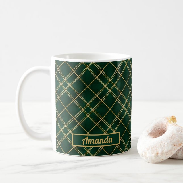 Café Caneca de Natal Emerald Luxe Tartan (Com Donut)