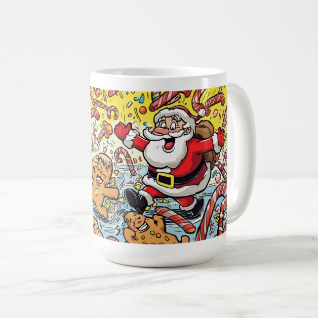 Café Caneca de Natal Engraçada do Papai Noel e Biscoito (Frente Esquerda)