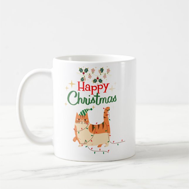 Café Caneca de Natal 'Feliz Natal' Gatinho Fofo (Esquerda)