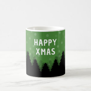 Café Caneca de Natal Feliz Verde com floresta, árvores