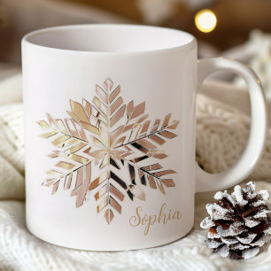 Café Caneca de Natal Floco de Neve Dourado Nome perso