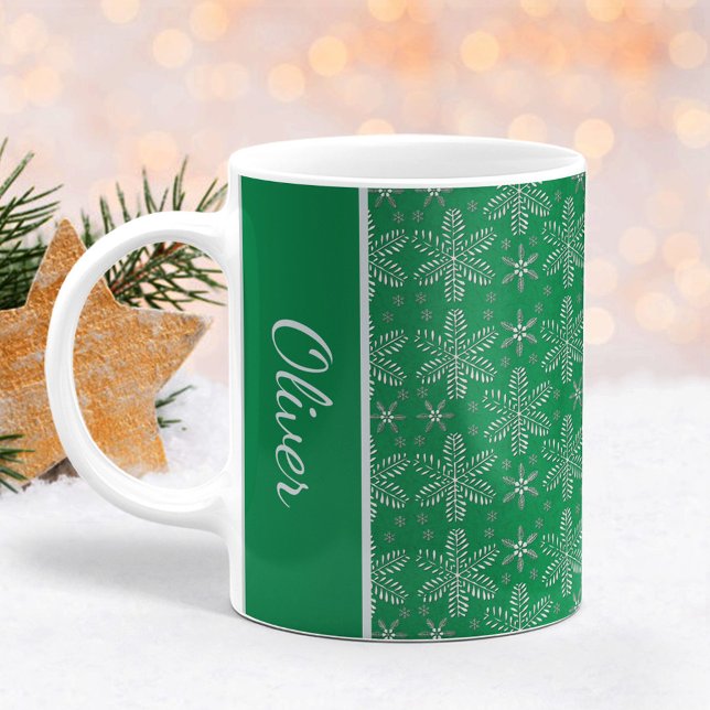Café Caneca de Natal Flocos de Neve Verde e Prata (Criador carregado)