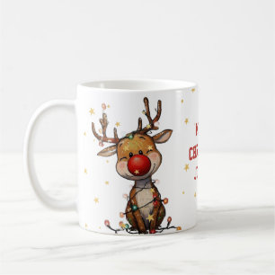 Café Caneca de Natal Floral Rena Vermelha Alegre