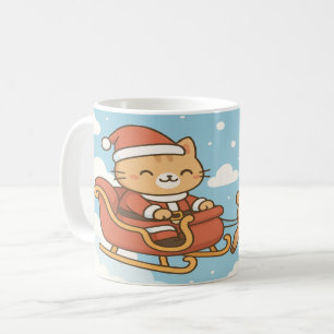 Café Caneca de Natal Gato Fofo do Papai Noel Voando no