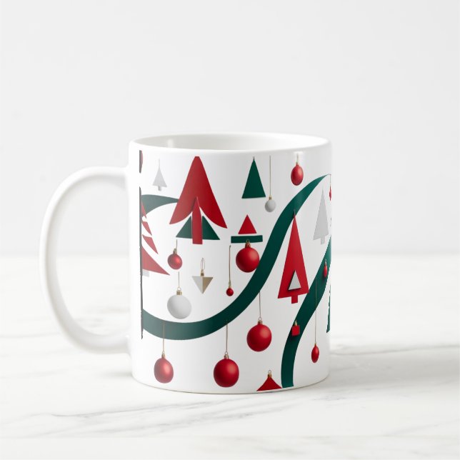 Café Caneca de Natal Geométrica Abstrata Moderna (Esquerda)