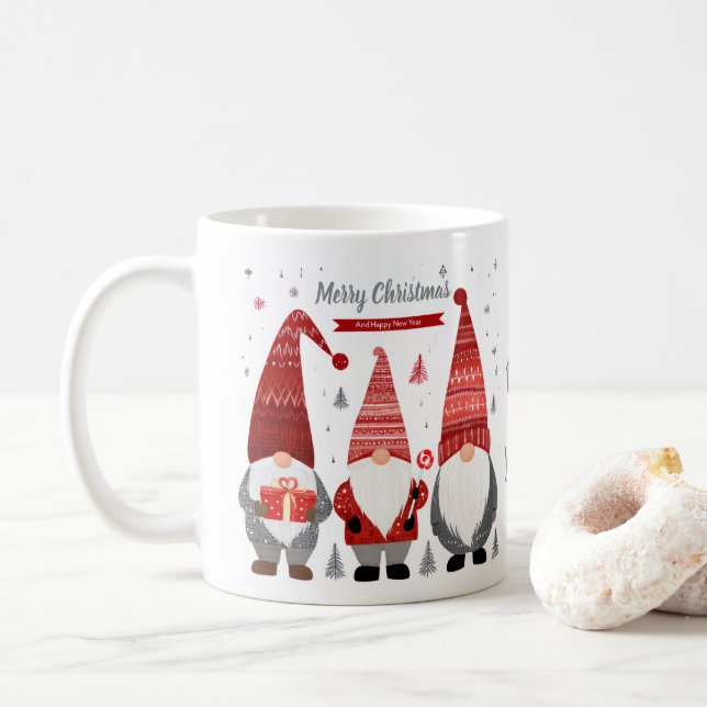 Café Caneca de Natal Gnome Personalizada (Com Donut)