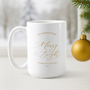 Café Caneca de Natal “Merry & Bright” em Dourado Elegan