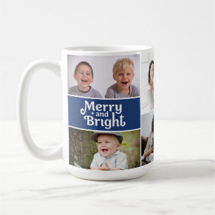 Café Caneca de Natal Multi-Foto Merry & Bright azul per