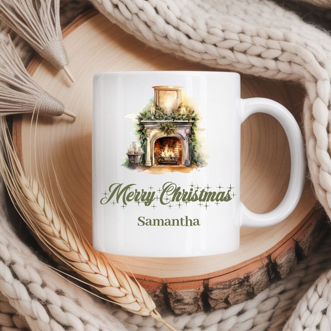 Café Caneca de Natal Nome Personalizado Estilo Neutro T (Custom Name Christmas Mug Earthy Neutral Style)