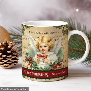 Café Caneca de Natal Personalizada Anjo Retro Acento de