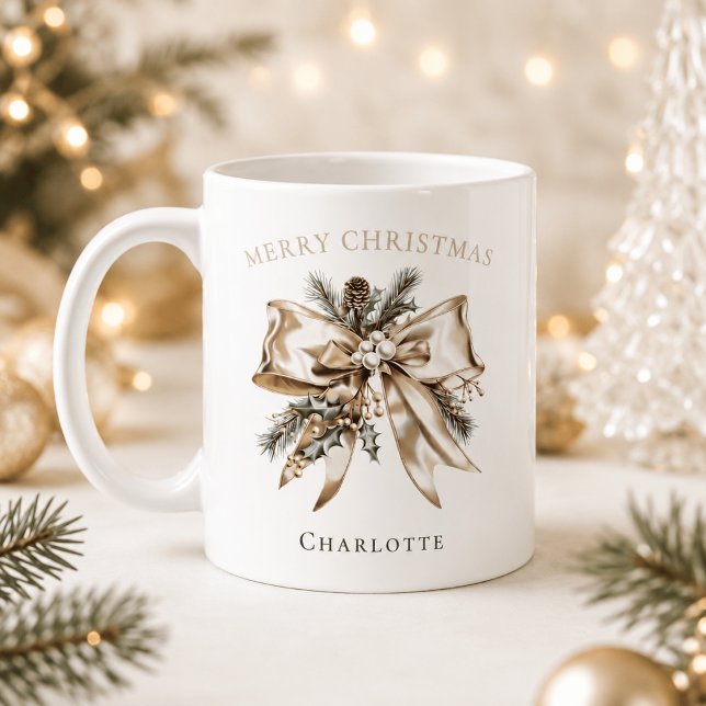 Café Caneca de Natal Personalizada com Laço Elegante (Criador carregado)