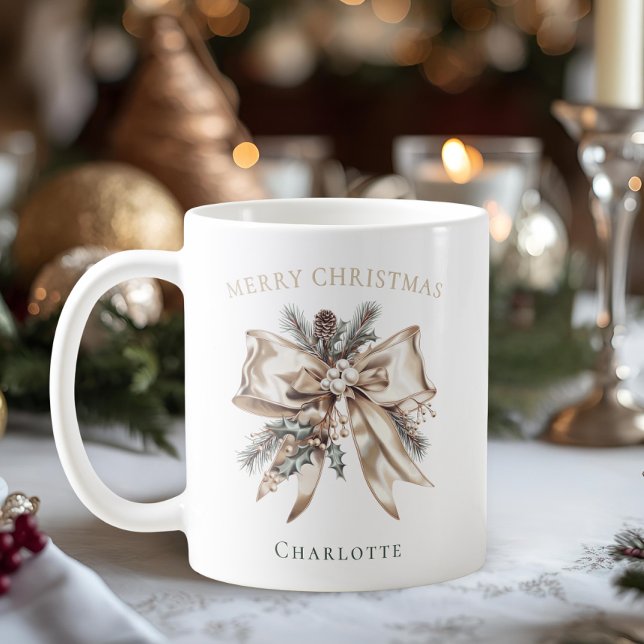 Café Caneca de Natal Personalizada com Laço Elegante (Criador carregado)