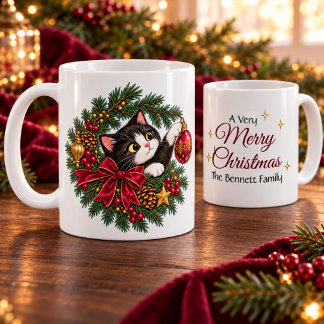 Café Caneca de Natal Personalizada do Gato de Smoking V