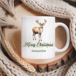Café Caneca de Natal Personalizada em Cores Terrosas