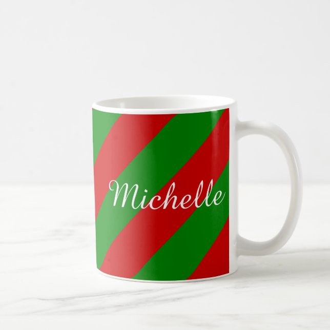 Café Caneca de Natal personalizada | faixas verdes e ve (Direita)