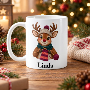 Café Caneca de Natal Personalizada para Tricoteira Rena