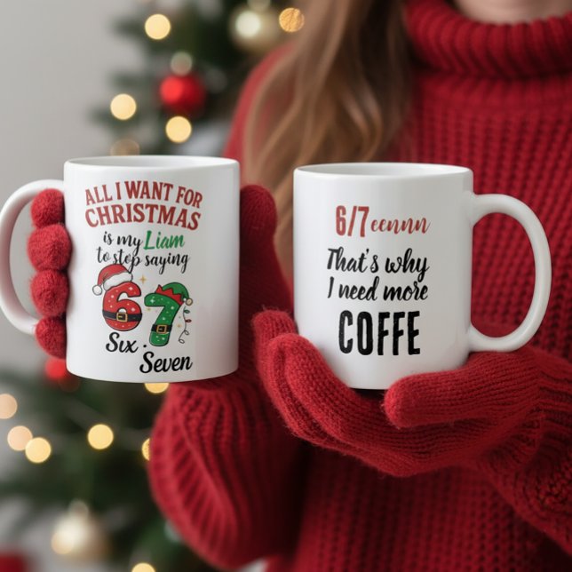 Café Caneca de Natal Personalizada “Seis Sete” para a M (Criador carregado)