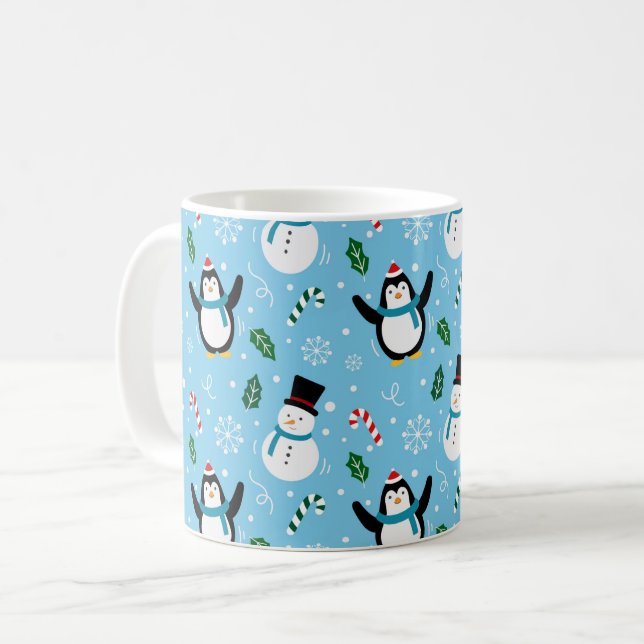 Café Caneca de Natal Pinguins e Bonecos de Neve (Frente Esquerda)