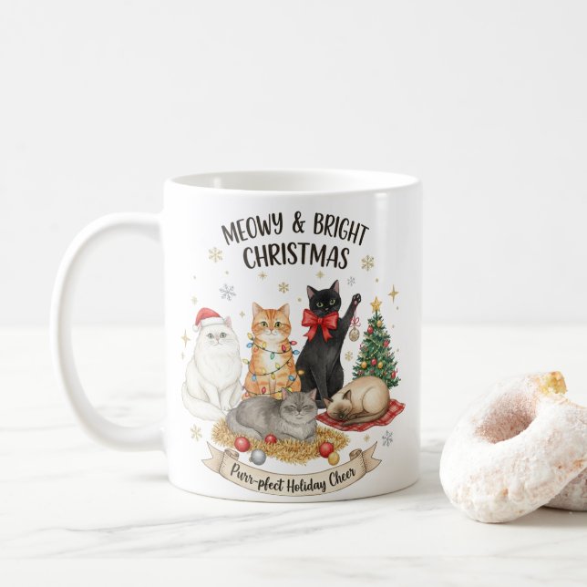 Café Caneca de Natal Presente para Amantes de Gatos (Com Donut)