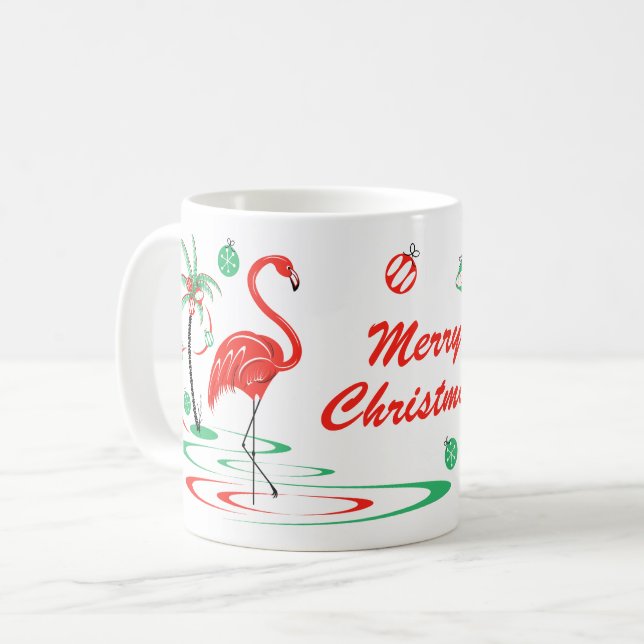 Café Caneca de Natal Red Christmas Flamingo Baubles (Frente Esquerda)