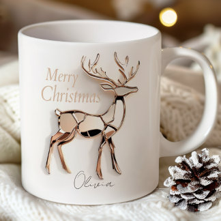 Café Caneca de Natal Rena em Rose Gold | Nome Personali