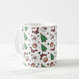 Café Caneca de Natal Santa, Árvore e Boneco de Neve