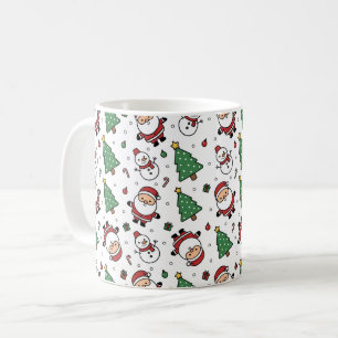 Café Caneca de Natal Santa, Árvore e Boneco de Neve