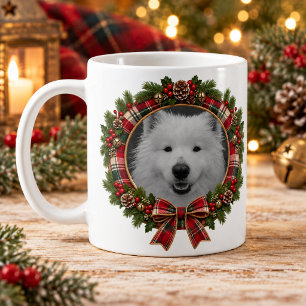 Café Caneca de Natal Xadrez Rústico com Foto Personaliz