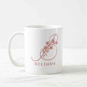 Café Caneca de Noiva Monograma Floral Rosa Elegante