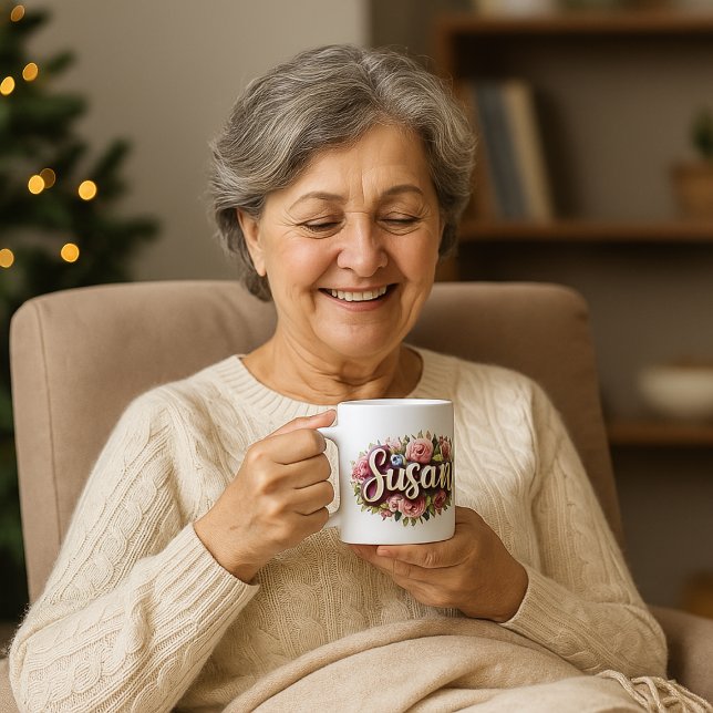 Café Caneca de Nome Floral Susan – Flores de Peônia Vin (Criador carregado)