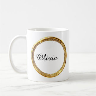 Café Caneca de Nome Inicial com Moldura de Glitter Dour