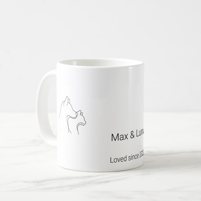 Café Caneca de Nome Personalizado com Arte de Linha Con (Frente Esquerda)
