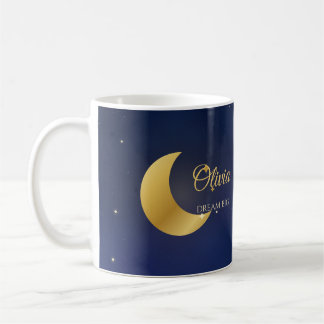 Café Caneca de Nome Personalizado: Lua Crescente e Estr