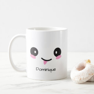 Café Caneca de Nome Personalizável - Rosto Kawaii Sassy