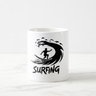 Café Caneca de Onda Minimalista Silhueta de Surf