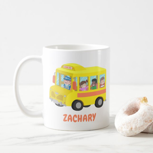 Café Caneca de ônibus escolar amarelo fofo e crianças f (Com Donut)