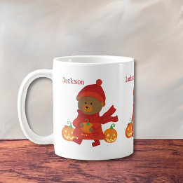 Café Caneca de Outono Infantil Urso Marrom Fofo