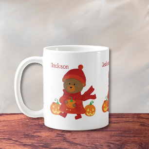 Café Caneca de Outono Infantil Urso Marrom Fofo