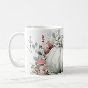 Café Caneca de Outono Personalizada com Abóboras e Flor