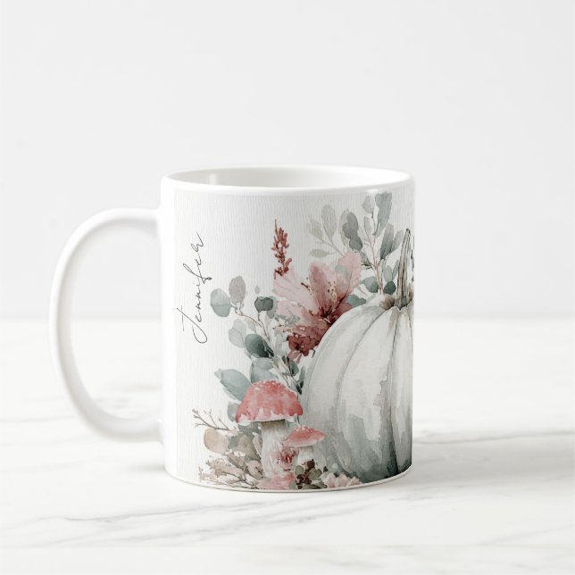 Café Caneca de Outono Personalizada com Abóboras e Flor (Esquerda)