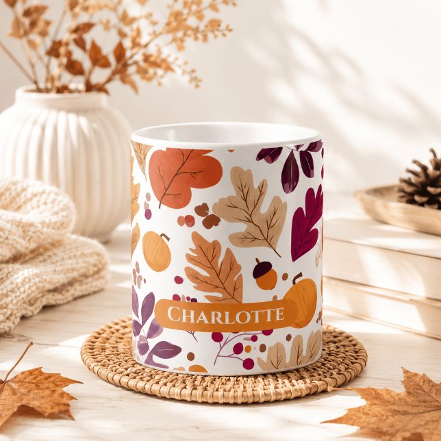 Café Caneca de Outono Personalizada – Folhas de Outono  (Criador carregado)