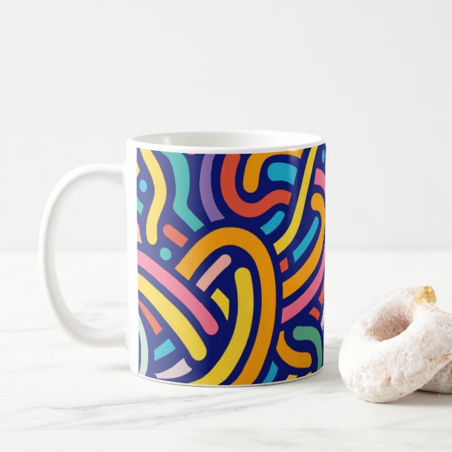 Café Caneca de Padrão de Cores Alegres (Com Donut)