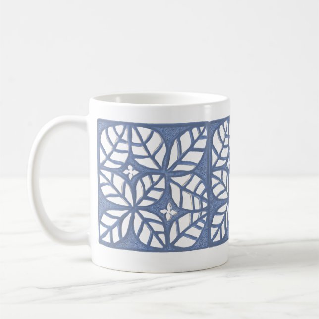 Café Caneca de padrão de folha azul e branca (Esquerda)