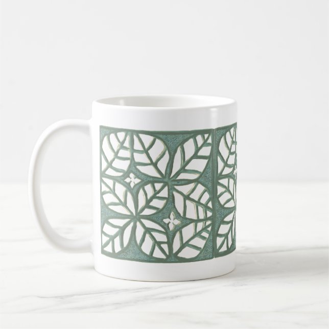Café Caneca de padrão de folha verde e branca (Esquerda)