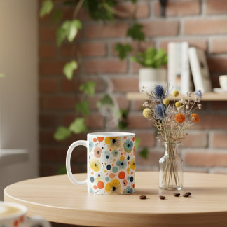 Café Caneca de Padrão Floral Abstrato Colorido