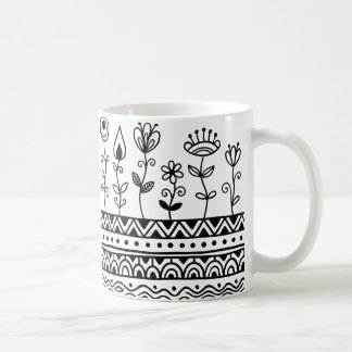 Café Caneca de padrão floral minimalista – Arte linear