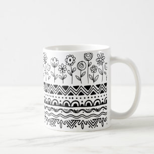 Café Caneca de padrão floral minimalista – Arte linear 