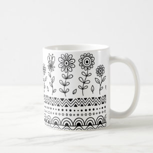 Café Caneca de Padrão Floral Minimalista Folk – Arte Li